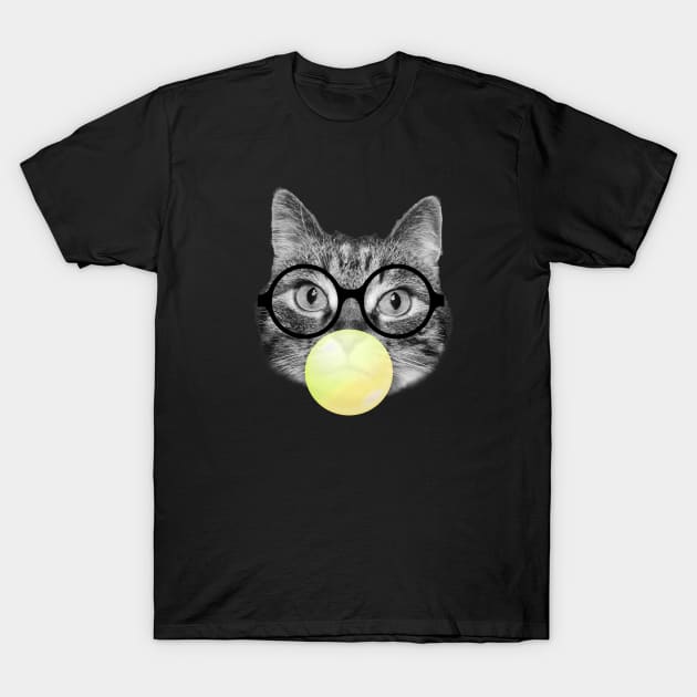 Funny cat and yellow bubble gum T-Shirt by Purrfect